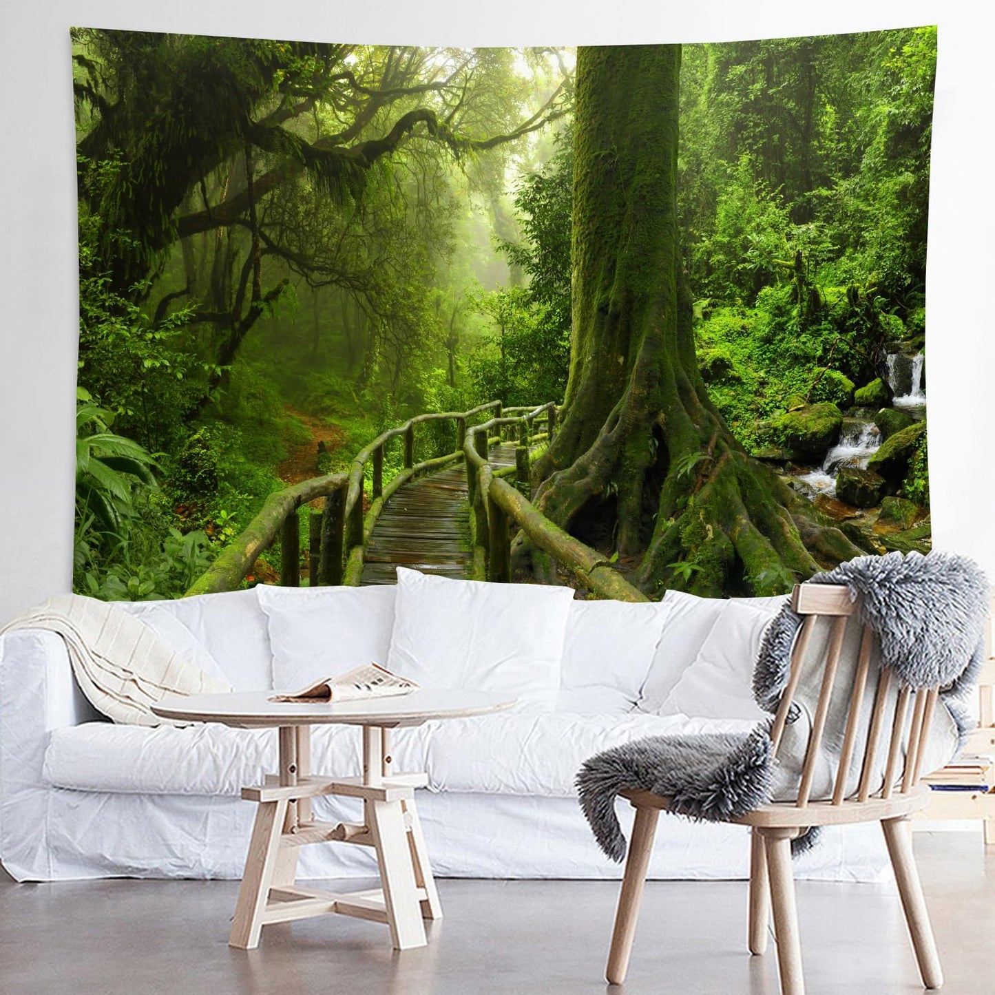 LYFANS Wooden Bridge Water Printing Fabric Tapestry Decorative Wall Art Tablecloth Bed Cover Picnic Carpet Beach Towel Bedroom Dormitory Living Room Multi functional Tapestry 79 x 59 inches