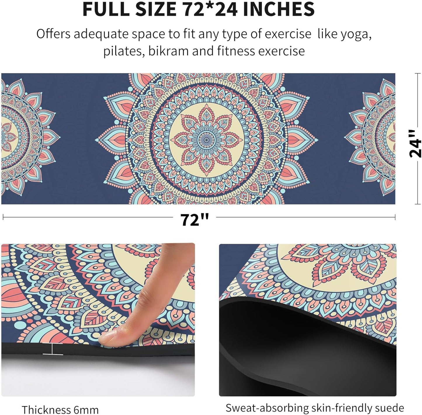nuveti Yoga Mat Print Extra Thick TPE Non Slip Fitness Exercise Mat with Carrying Bag,72"x24" Extra Thick 6MM Exercise & Workout Mat for Yoga, Pilates Fitness and Floor Exercises - Colors A