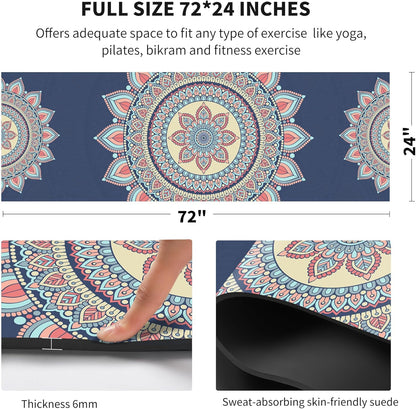 nuveti Yoga Mat Print Extra Thick TPE Non Slip Fitness Exercise Mat with Carrying Bag,72"x24" Extra Thick 6MM Exercise & Workout Mat for Yoga, Pilates Fitness and Floor Exercises - Colors A