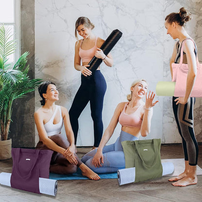 Yoga Mat Bag for Women, 100% Cotton Canvas Tote with Wet/Dry Pocket, Bottle Holder and Inner Zipper Pocket, 25L Carrier for Pilates and Travel