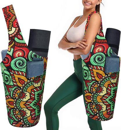 Yoga Mat Bag Carrier for Women with Side Large Pocket Durable Linen Workout Gym Travel Storage Pilates Mats