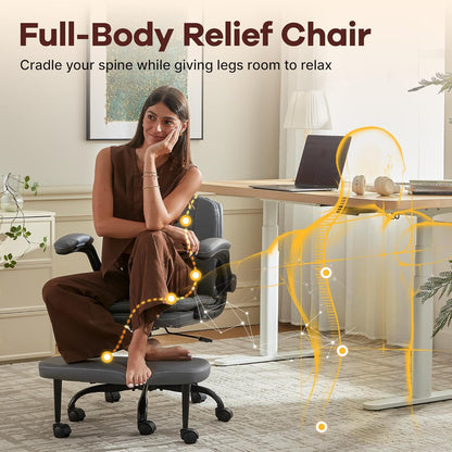 AreShark Cross Legged Office Chair,ADHD Criss Cross Desk Chair with Wheels & Stretchable Rotating Footrest,Height Adjustable Wide Yoga Kneeling Meditation Chair with Flip-up Armrests Back Support