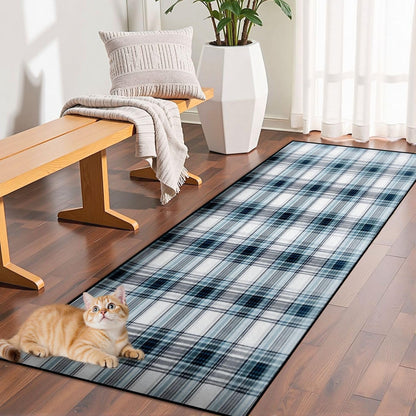 Runner Rug Washable 2x6 White Navy Blue Green Tartan Plaid Scottish Texture from Tartan Plaid Non-Slip Hallway Area Rug Indoor Outdoor Home Decor for Entryway Bathroom Kitchen Carpet Yoga Floor Mat
