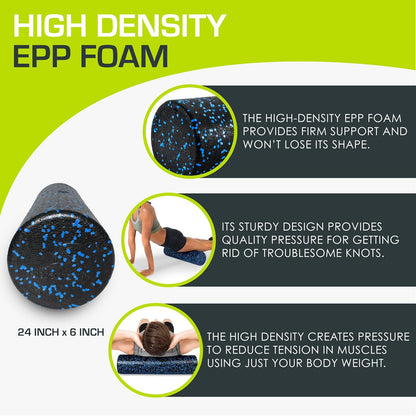 ProsourceFit High Density Foam Rollers 12 - inches long, Firm Full Body Athletic Massage Tool for Back Stretching, Yoga, Pilates, Post Workout Muscle Recuperation, Black