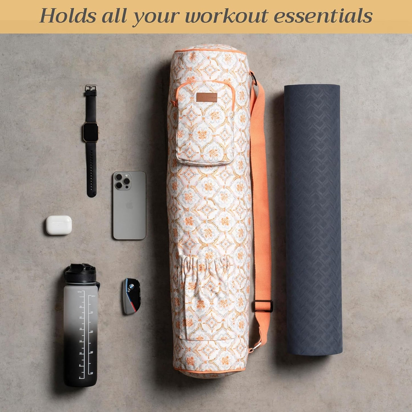 Maison d' Hermine Yoga Mat bag, Cylindrical bag for Woman&Men, yoga mat Bag &Adjustable shoulder straps Yoga Mat Carrier Bag with Drawstring Water Bottle Pocket and zipper pocket Easter Gifts