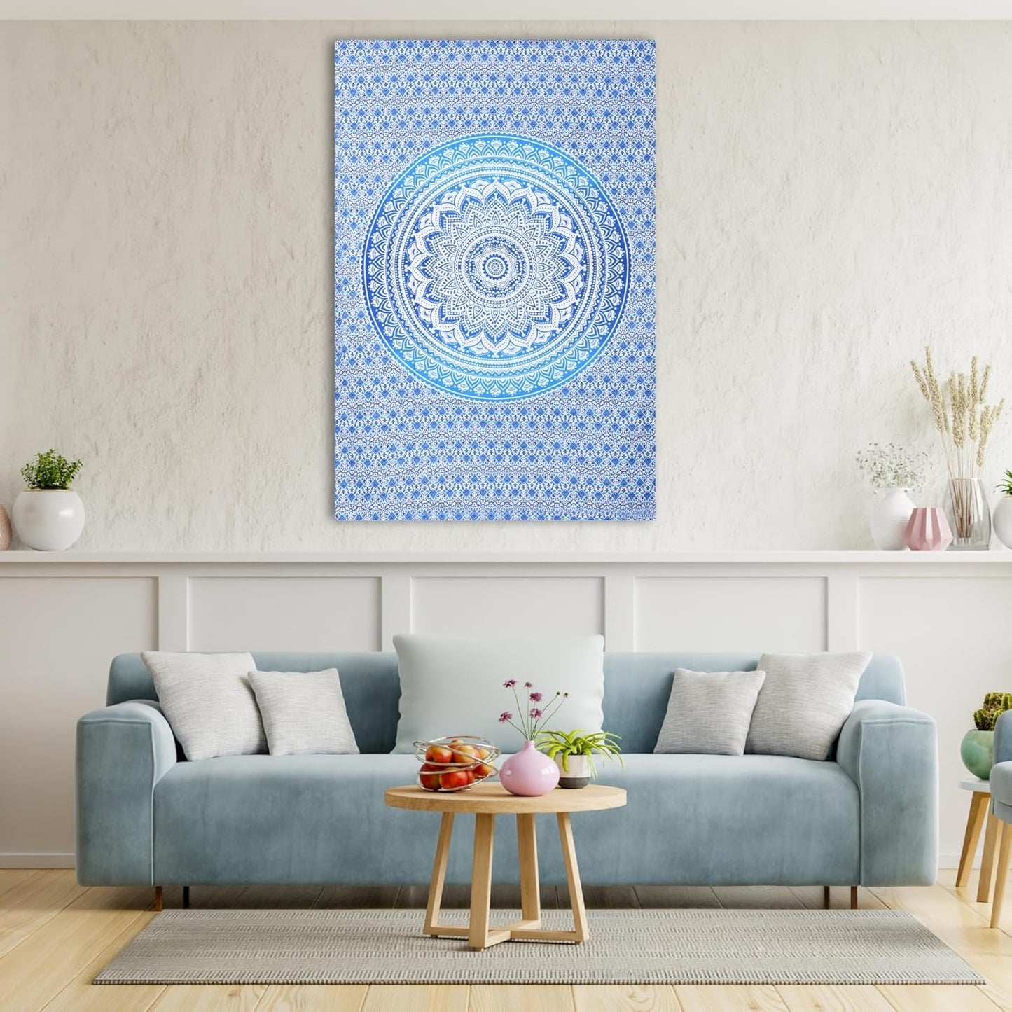 THE ART BOX Original Gold Tapestry Wall Hanging Mandala – Cotton Throw Tapestry – Boho Bedding White and Gold Medium Bedspread 54x60 Inches – Meditation & Yoga Rug Mat