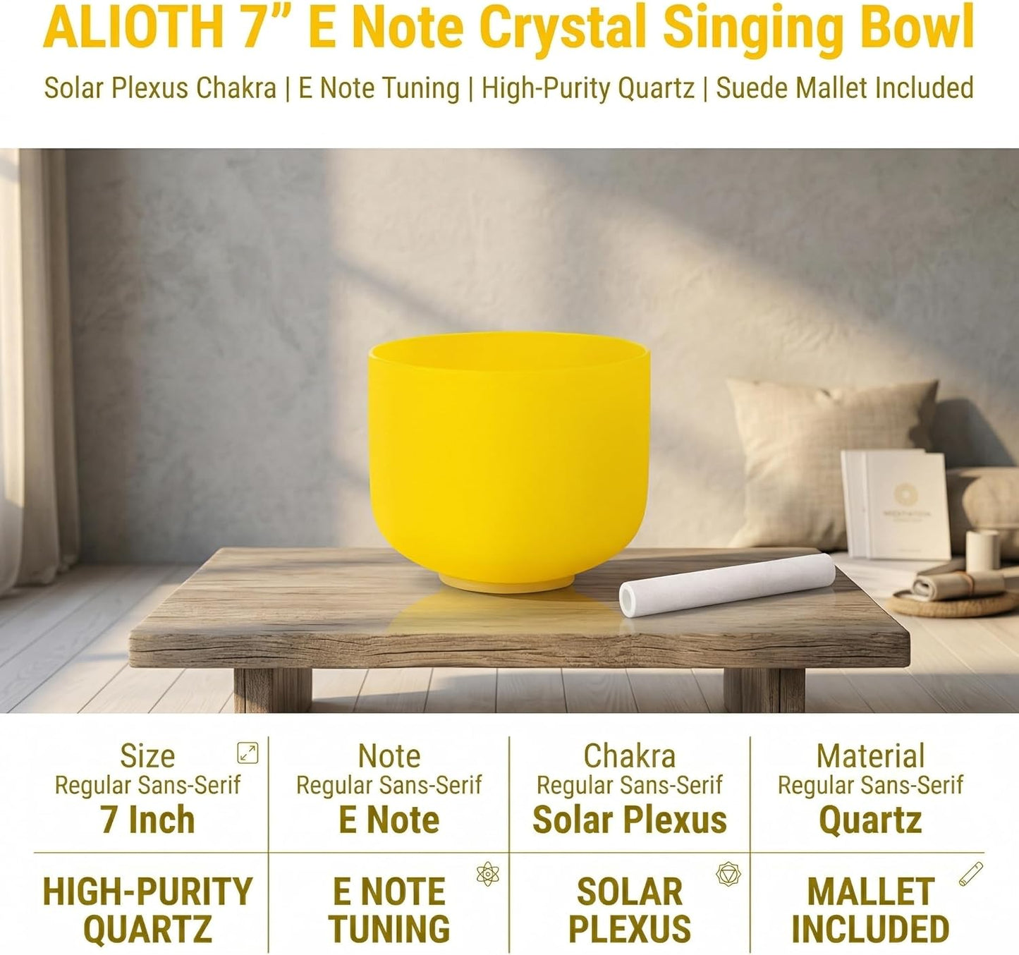 ALIOTH 7" B Note Crystal Singing Bowl Crown Chakra with Suede Mallet for Meditation, Yoga, Chakra Healing & Sound Therapy