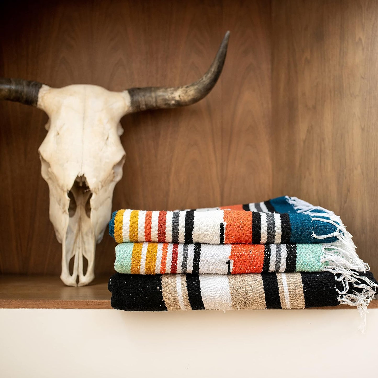 Mexican Blanket by Laguna Beach Textile Co - Beach, Yoga, Camping, or Decorative Throw Blanket - Traditional Handmade Serape (Ivory)