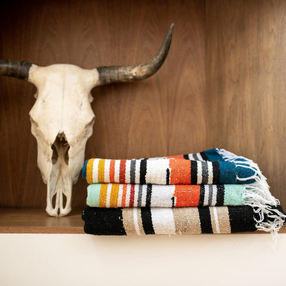 Mexican Blanket by Laguna Beach Textile Co - Beach, Yoga, Camping, or Decorative Throw Blanket - Traditional Handmade Serape (Ivory)
