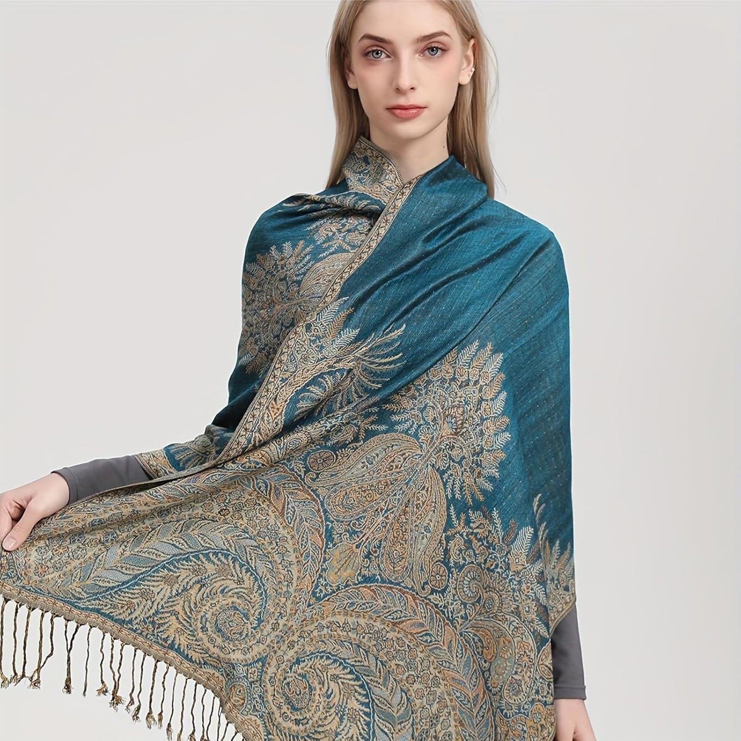 vimate Silky Paisley Pashmina Shawl Scarf-Women's Soft Double-side Jacquard Pashminas Wrap for Evening Dress Travel Shawl