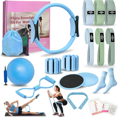 DICYWUDI Pilates Essentials Kit for Home Women, Pilates Equipment for Workouts, 6 Fabric Resistance Bands, 12 Inch Magic Circle Yoga Ring, Mini Exercise Ball, Great Exercise Equipment
