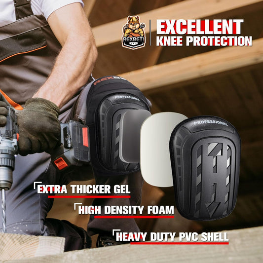 REXBETI Knee Pads for Work, Construction Knee Pads for Men, Heavy Duty Comfortable Anti-slip Foam Gel Knee Pads for Gardening Flooring and Cleaning, Strong Stretchable Straps, Orange
