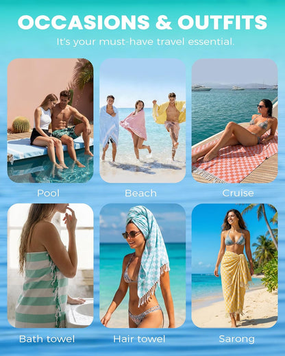 2 Packs Checkered Plaid Yoga Blanket Turkish Towel Extra Large Meditation Supplies Mat Cover Beach Blanket Women Birthday Gift for Mom Wife Sister Girlfriend Mother Adult Friend Husband Son Daughter