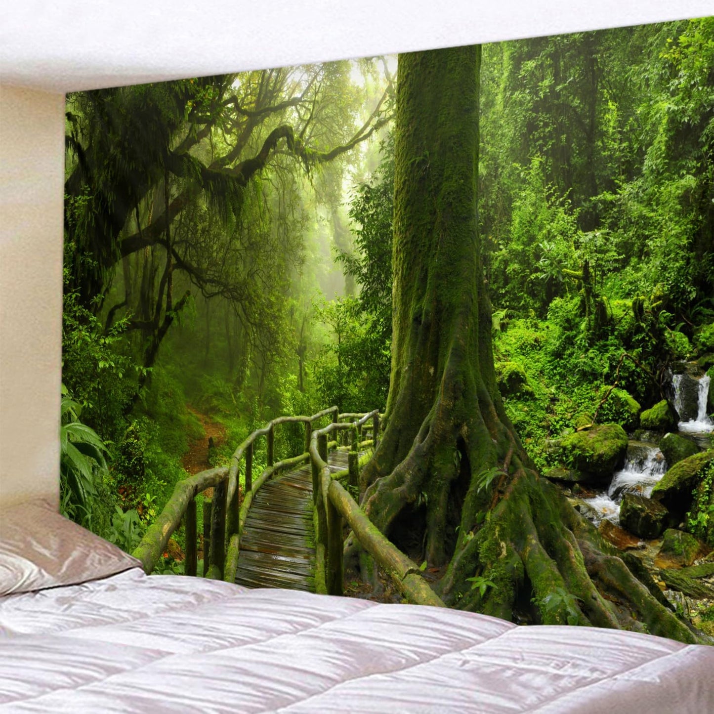 LYFANS Wooden Bridge Water Printing Fabric Tapestry Decorative Wall Art Tablecloth Bed Cover Picnic Carpet Beach Towel Bedroom Dormitory Living Room Multi functional Tapestry 79 x 59 inches