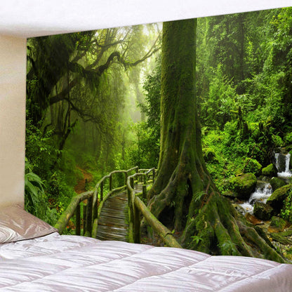 LYFANS Wooden Bridge Water Printing Fabric Tapestry Decorative Wall Art Tablecloth Bed Cover Picnic Carpet Beach Towel Bedroom Dormitory Living Room Multi functional Tapestry 79 x 59 inches