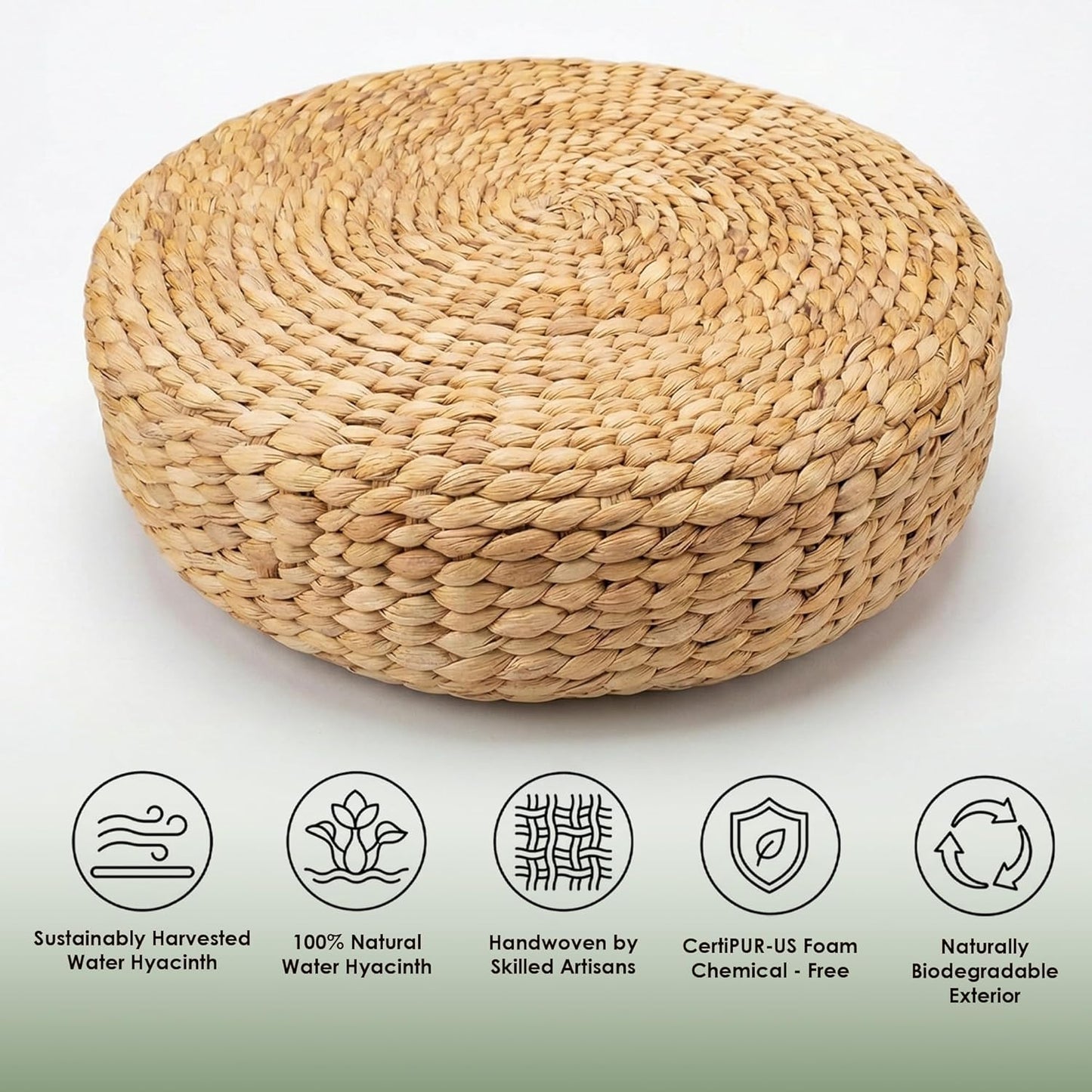 Water Hyacinth Cushion | Non-Slip Exercise & Fitness Mat for Meditation | Natural Rug, Straw Floor Mat for Meditation, Mat for Living Room, Bedroom and More