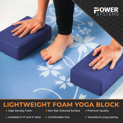 Power Systems Yoga Block | Commercial Grade Foam, Lightweight, Durable Ergonomic Support for Home and Studio Use | Yoga, Pilates, Meditation, Flexibility, and Balance with Textured Non-Slip Grip and Smooth Edges