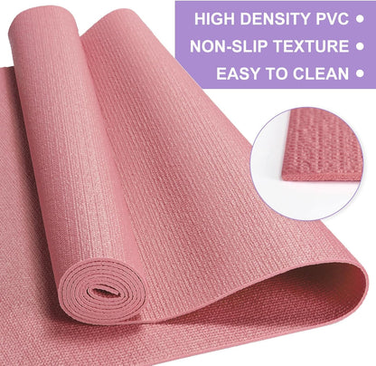 3 mm Thick Yoga Mat Bulk, Non Slip Exercise Workout Fitness Pad for Women Men, Gym Home Yoga Pilates, Easy to Clean, Sturdy PVC