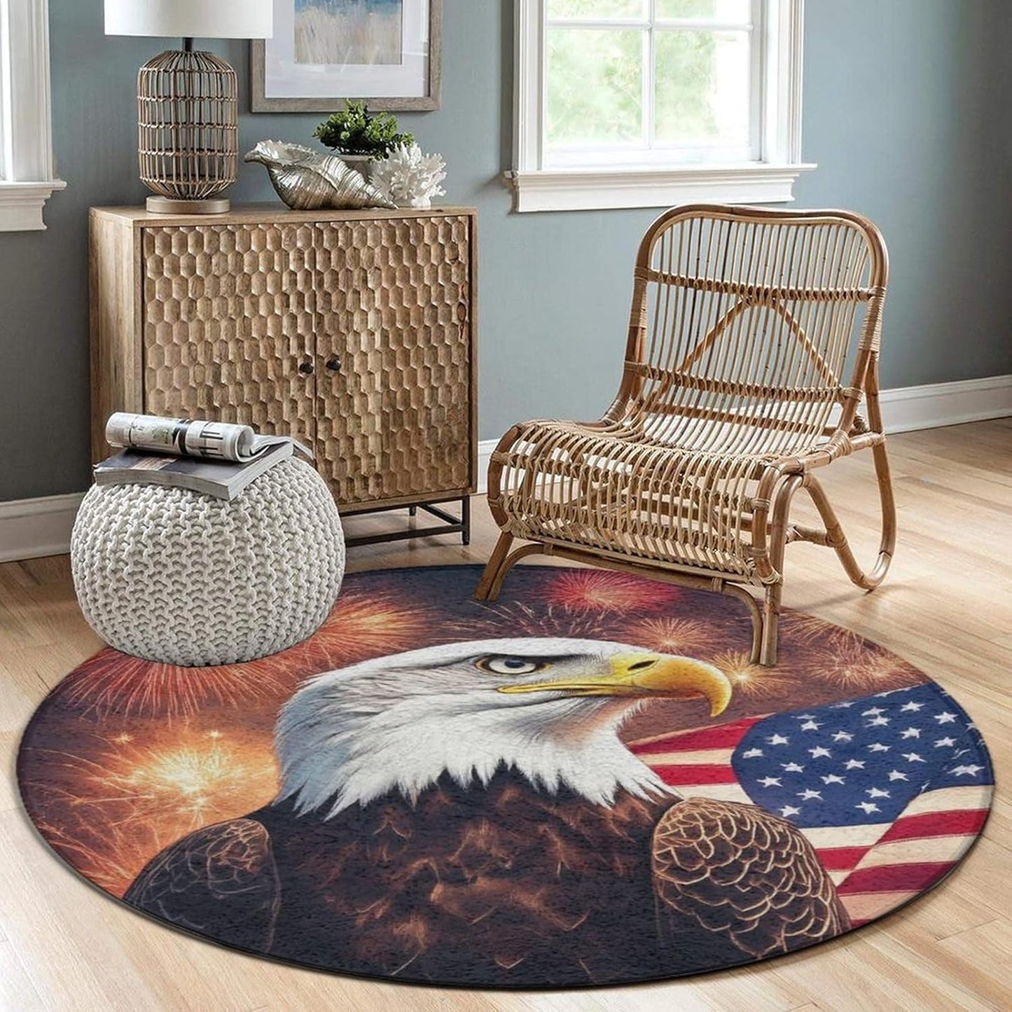 Machine Washable Modern Round Area Rug, Room Sofa Yoga Soft Round Carpet, Home Decor Non Slip Kitchen Office Circle Rug Union Jack Flag UK Mandala Art, 60inch