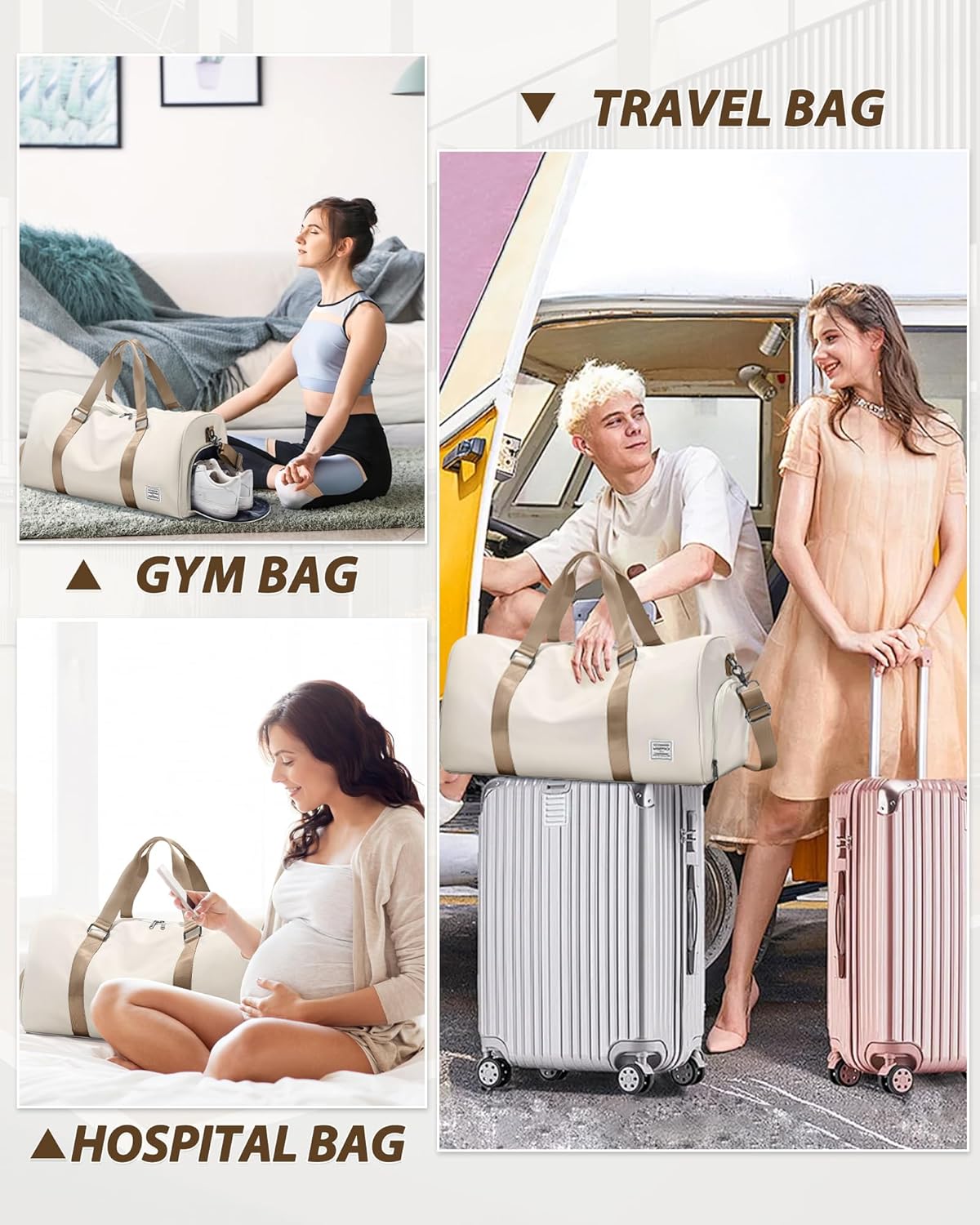Gym Bag Womens Mens with Shoes Compartment and Wet Pocket Travel Duffel Bag for Women for Plane Sport Gym Tote Bags Swimming Yoga Waterproof Weekend Overnight Carry on Bag Hospital Holdalls - Colors C