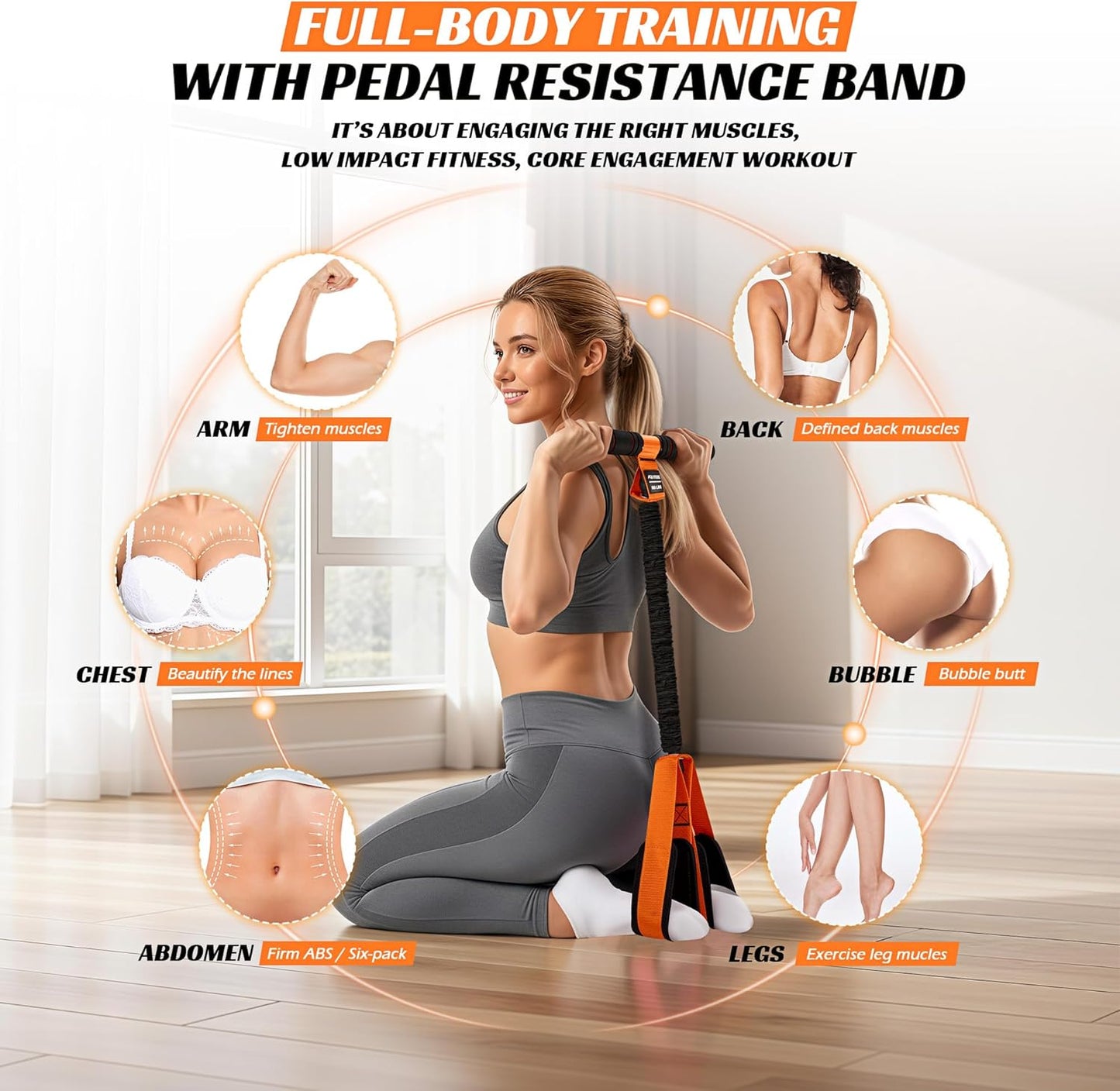 KUTIZE Multifunction Pedal Resistance Band with Handle, Upgraded Exercise Equipment with Soft Foot Pedal for Sit Up & Full-Body Home Gym Workouts, Core/ABS Training, Pilates, Yoga & Physical Therapy