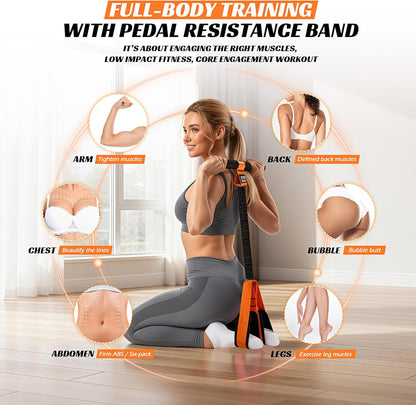 KUTIZE Multifunction Pedal Resistance Band with Handle, Upgraded Exercise Equipment with Soft Foot Pedal for Sit Up & Full-Body Home Gym Workouts, Core/ABS Training, Pilates, Yoga & Physical Therapy