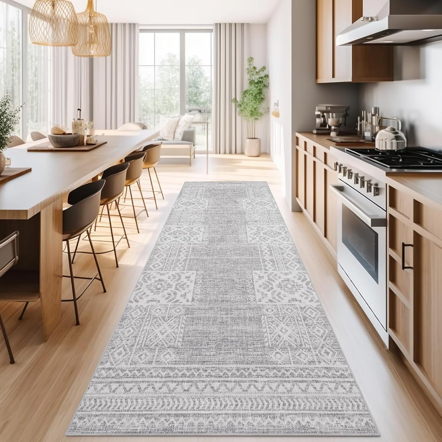jinchan Area Rug 4x6 Ultra-Thin Washable Vintage Boho Geometric Entryway Rug Non-Slip Non-Shedding Carpet for Living Room Bedroom Blue Ivory