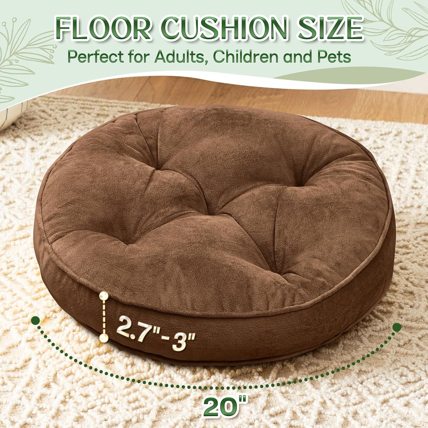 1 MIDDLE ONE Floor Pillow Set of 2, Memory Foam Meditation Cushion, Floor Cushions for Adults Sitting, Large Square Seat Cushions for Yoga, Living Room, 20x20 Inch (Grey)