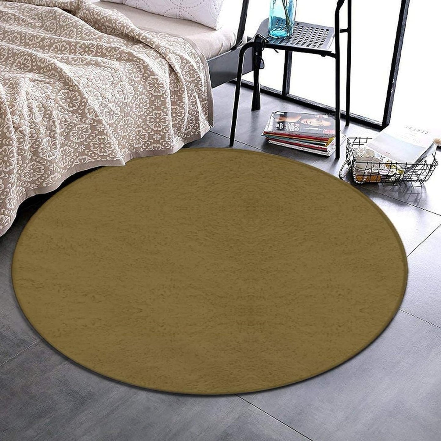 Machine Washable Modern Round Area Rug, Room Sofa Yoga Soft Round Carpet, Home Decor Non Slip Kitchen Office Circle Rug Grey, 24inch