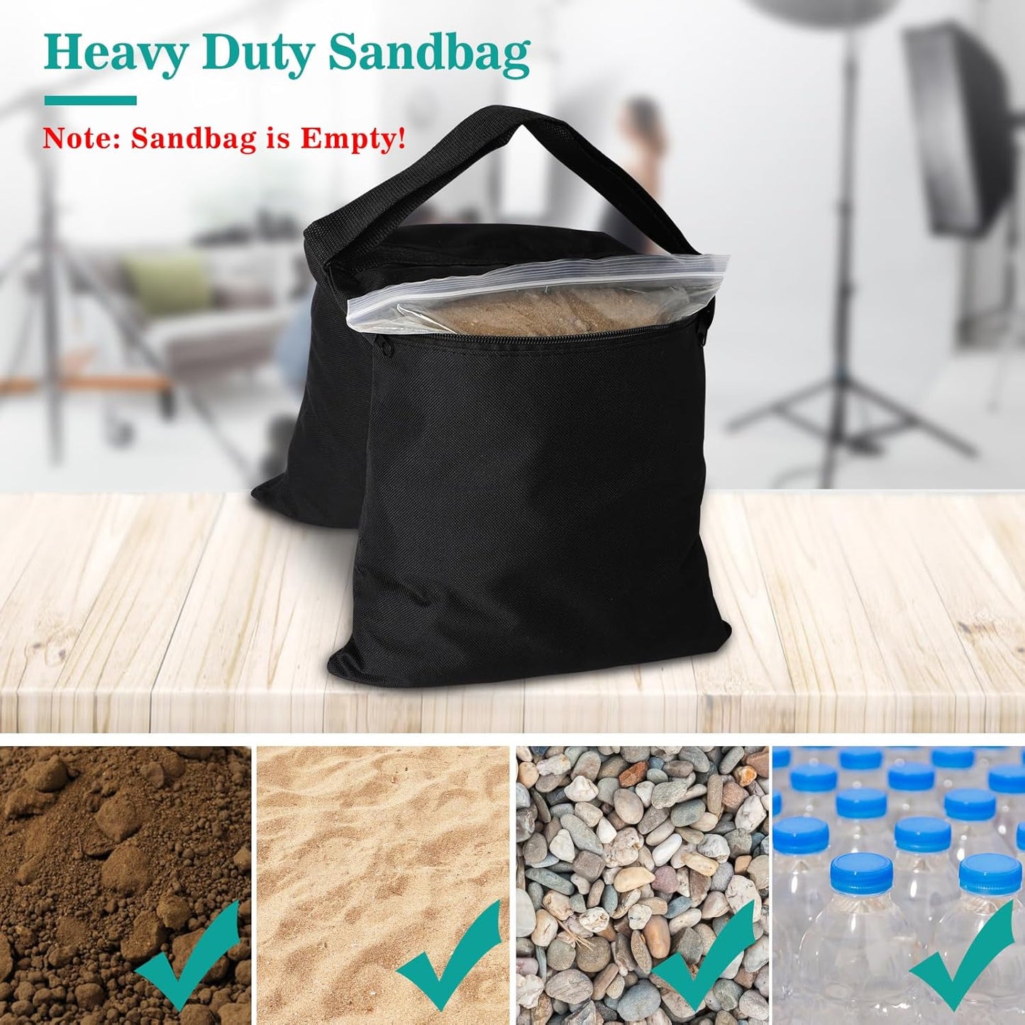 Aimosen 4 Packs Sandbags Weight Bags for Light Stand Photography Video Equipment, Heavy Duty Saddlebag for Backdrop Stand, Photo Tripod, Canopy, Pop up Tent, Umbrella Base, Fishing Chair, Picnic Table