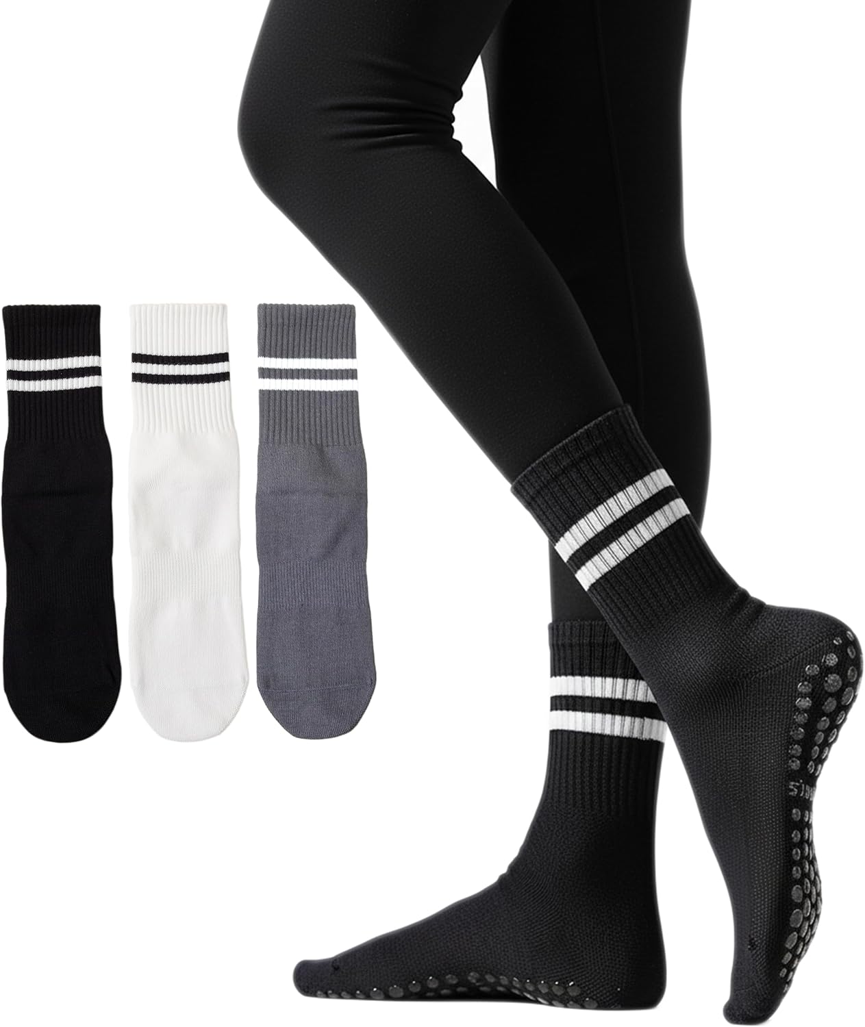 Irisbear Womens Pilates Socks with Grips Non Slip Yoga Socks Barre Gym Athletic Grippy Socks for Women