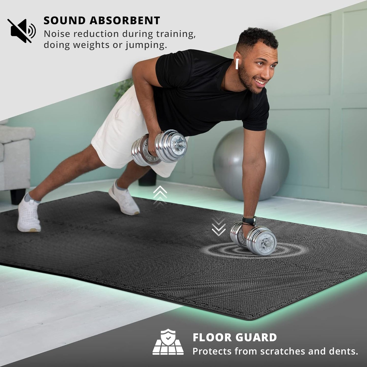 bemaxx Gym Mats Set - 18 pcs EVA Interlocking Foam Floor Tiles (12.6"x12.6"x0.4") 18sqft Protective Gym Flooring Sports Home Workout Exercise Mats Puzzle Garage Fitness Play-Room Pool Treadmill Bike