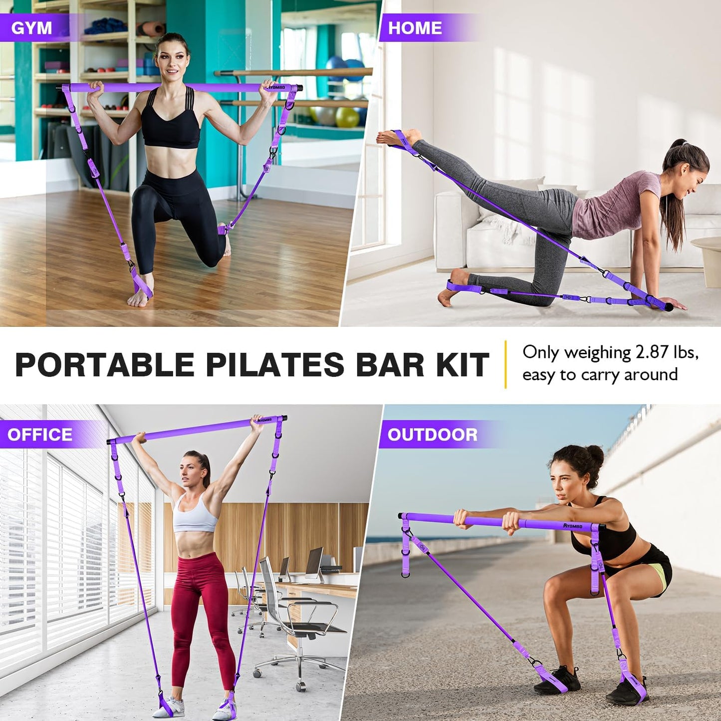 Ayombo Pilates Bar Kit with Resistance Bands, Pilates Workout Equipment for Legs, Hip, Waist, Arm, Squats Exercise Equipment for Home Workouts, Adjustable 3-Section Pilates Bar Kit for Women & Men
