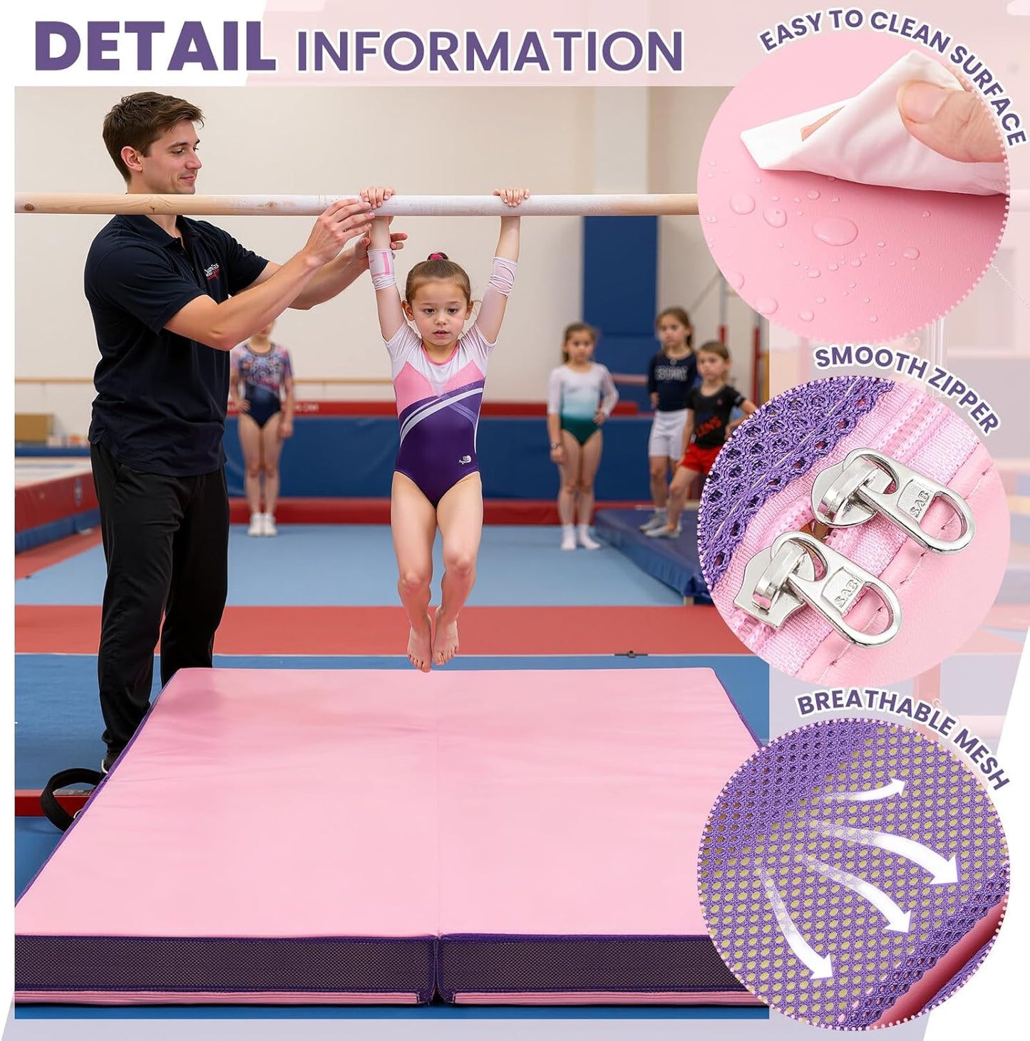 Nuanchu 4'' Thick Folding Gymnastics Mat 4ft x 4ft Gymnastics Practice Mats for Tumbling for Girl Stretching Yoga Pilates Aerobics Workouts Cheerleading Martial Arts