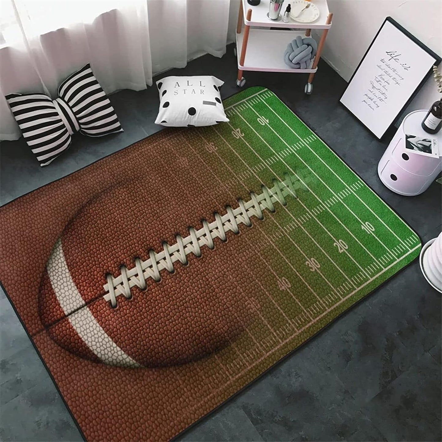 Sports Field Area Rug,5x7ft, Soccer Field Chalked Blackboard Football Stadium Board Painted Non-Slip Soft Carpet Floor Mat Indoor Living Room Bedroom Rugs Yoga Mat Home Decor