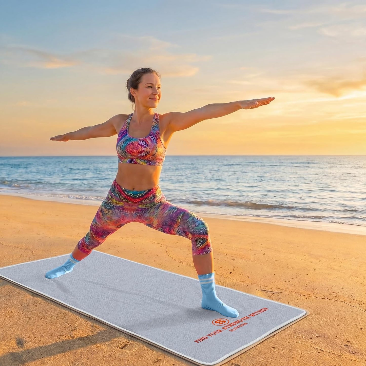 Upgraded Yoga Mat Towel with Bonus Grip Socks Elegant Embroidered Design, 1-Second Sweat Absorption & Non-Slip | Machine Washable Microfiber | Hot Yoga, Pilates | 73''*27.6'' | Orchid Purple
