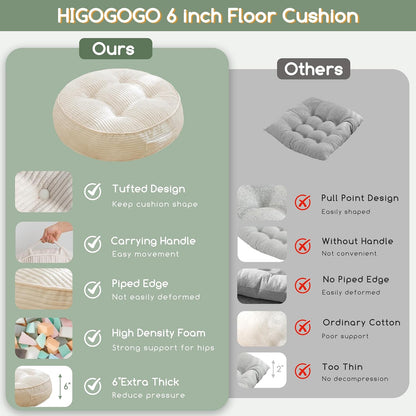 HIGOGOGO Floor Pillow Cushion for Adults, Meditation Cushion Pillow, Large Square Floor Sitting, Tufted Corduroy Cover, for Tatami Living Room or Yoga, 22x22 Inch, Dark Grey