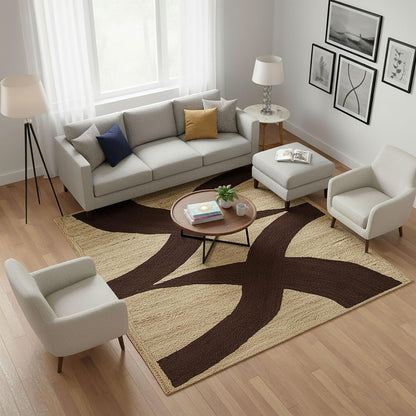 Premium Quality Jute Rug 4x6 Feet Area Rug Natural Fiber Jute Rugs Thick 0.27" Black Abstract Pattern Geometric Rugs for Kids Room, Living Room, Yoga Mat, Indoor Outdoor Carpet - Colors B