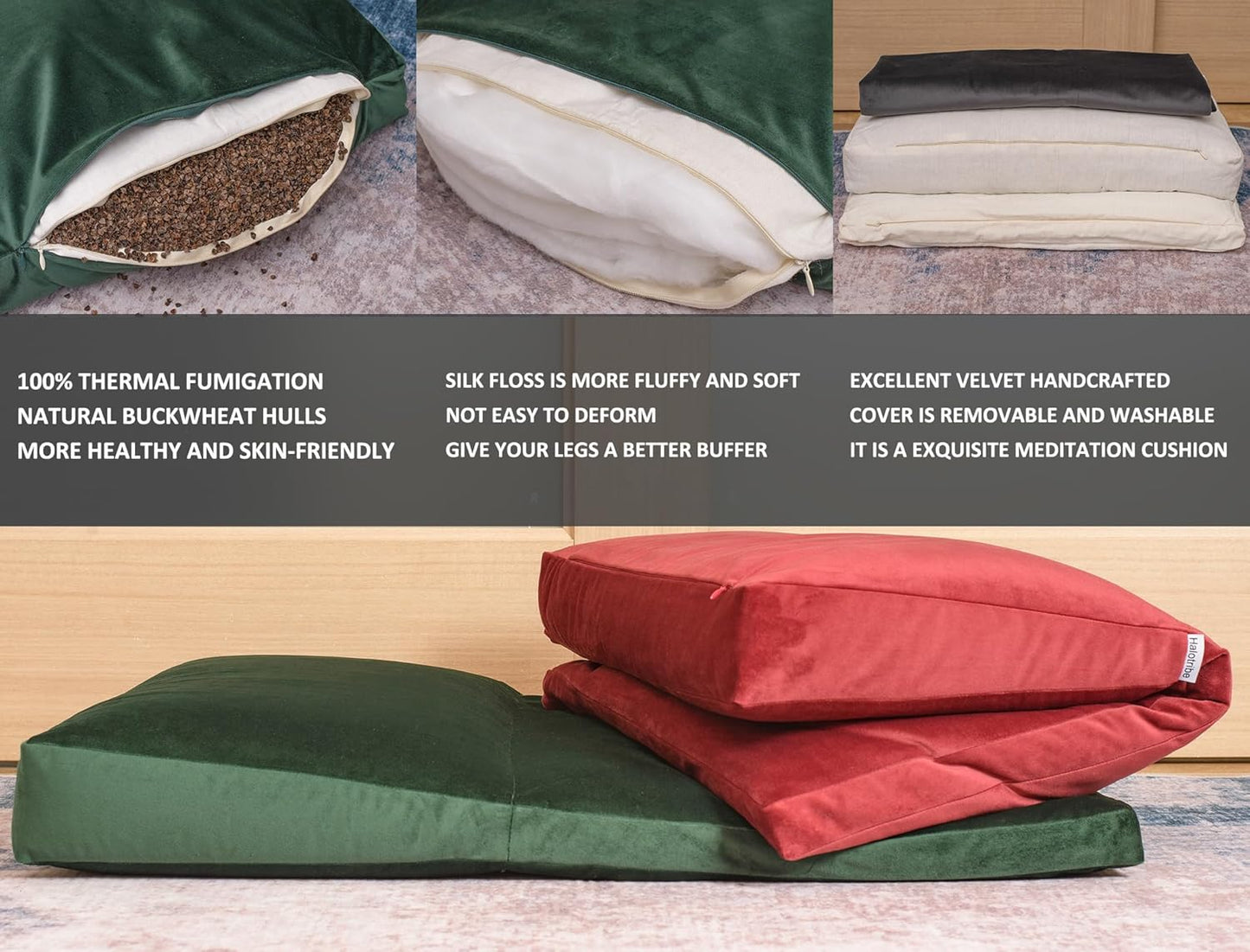 Meditation Cushion,Velvet Meditation Pillow and Zabuton 2-in-1 Portable Design(50 * 70CM). (Dark Gray, Service H：9cm)