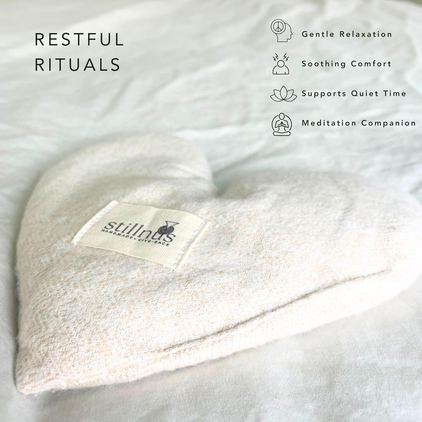Stillnus First Light Weighted Eye Pillow – Organic Flaxseed & Lavender, Heart Shaped, Relaxation & Feel Better Gift for Women