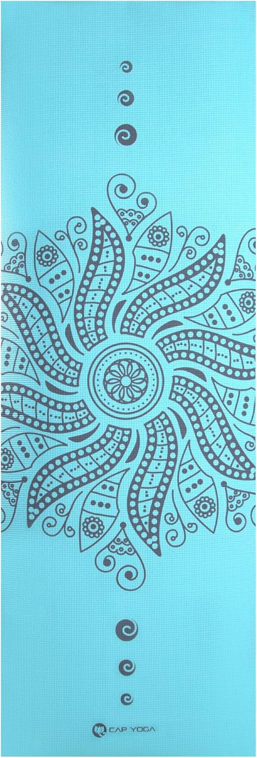 CAP Yoga Mat with Carry Strap, 5mm, Mandala Design, Light Blue