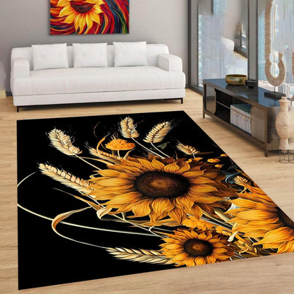 You are My Sunshine Sunflower Area Rug 6x8ft Beautiful Bee Butterfly Rug Indoor Low Pile Non-Shedding Carpet for Contemporary Retro Living Room Bedroom Yoga Mat Washable Non-Slip Rugs
