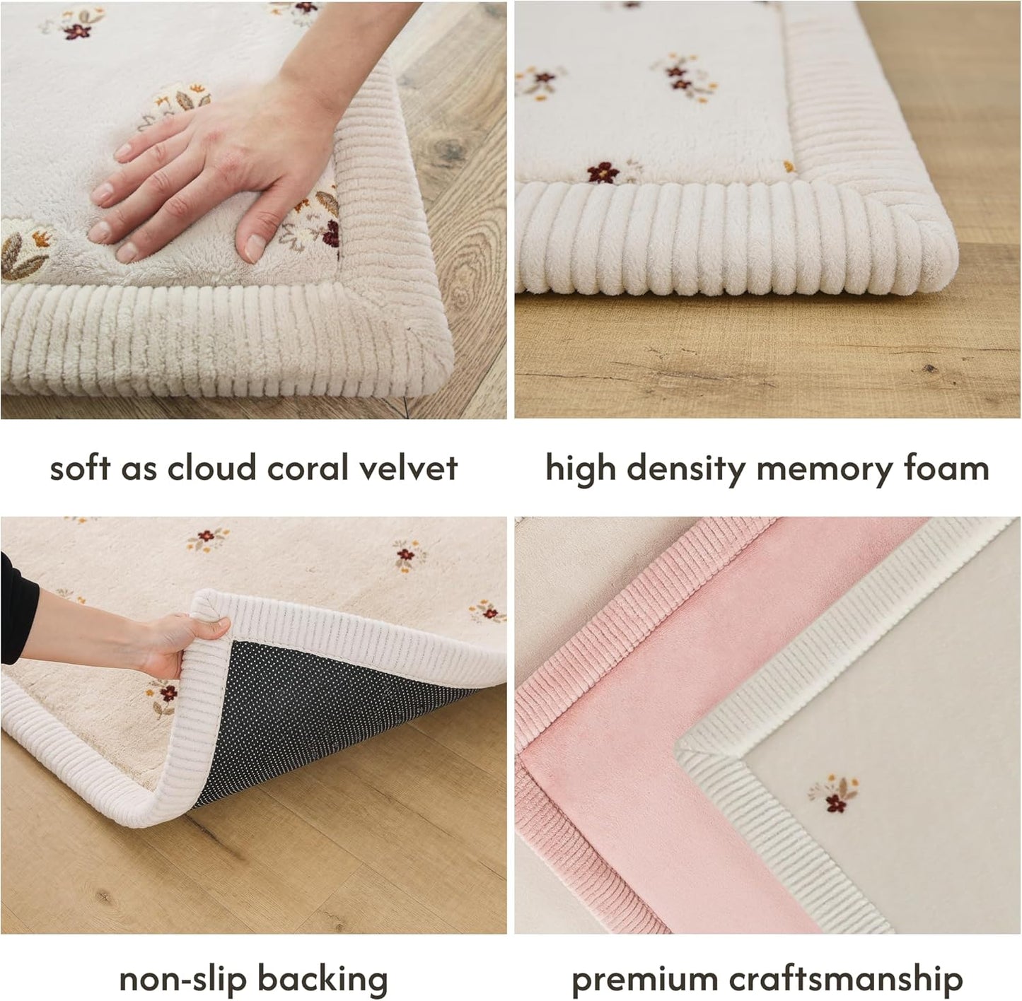 Hakuna Matte CloudSoft Mat for Floor 60" x 80" Beige – Coral Velvet Memory Foam Rug – Non-Slip, Water-Resistant