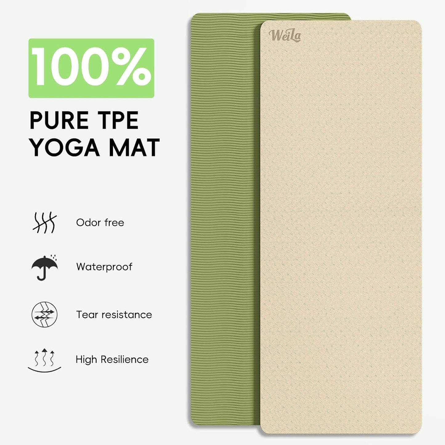 WEILA Extra Thick 10mm Yoga Mat - Non-Slip TPE Fitness Mat for Yoga, Pilates & Workout, 76"x28" Large Dual-Color with Carry Strap for Travel, Gym, Home