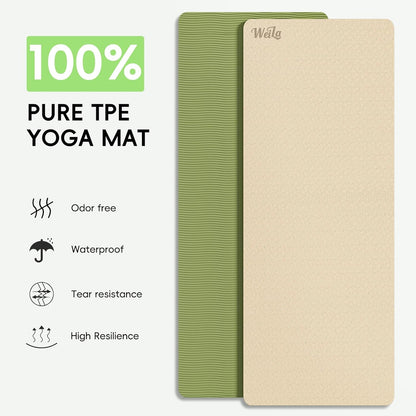 WEILA Extra Thick 10mm Yoga Mat - Non-Slip TPE Fitness Mat for Yoga, Pilates & Workout, 76"x28" Large Dual-Color with Carry Strap for Travel, Gym, Home