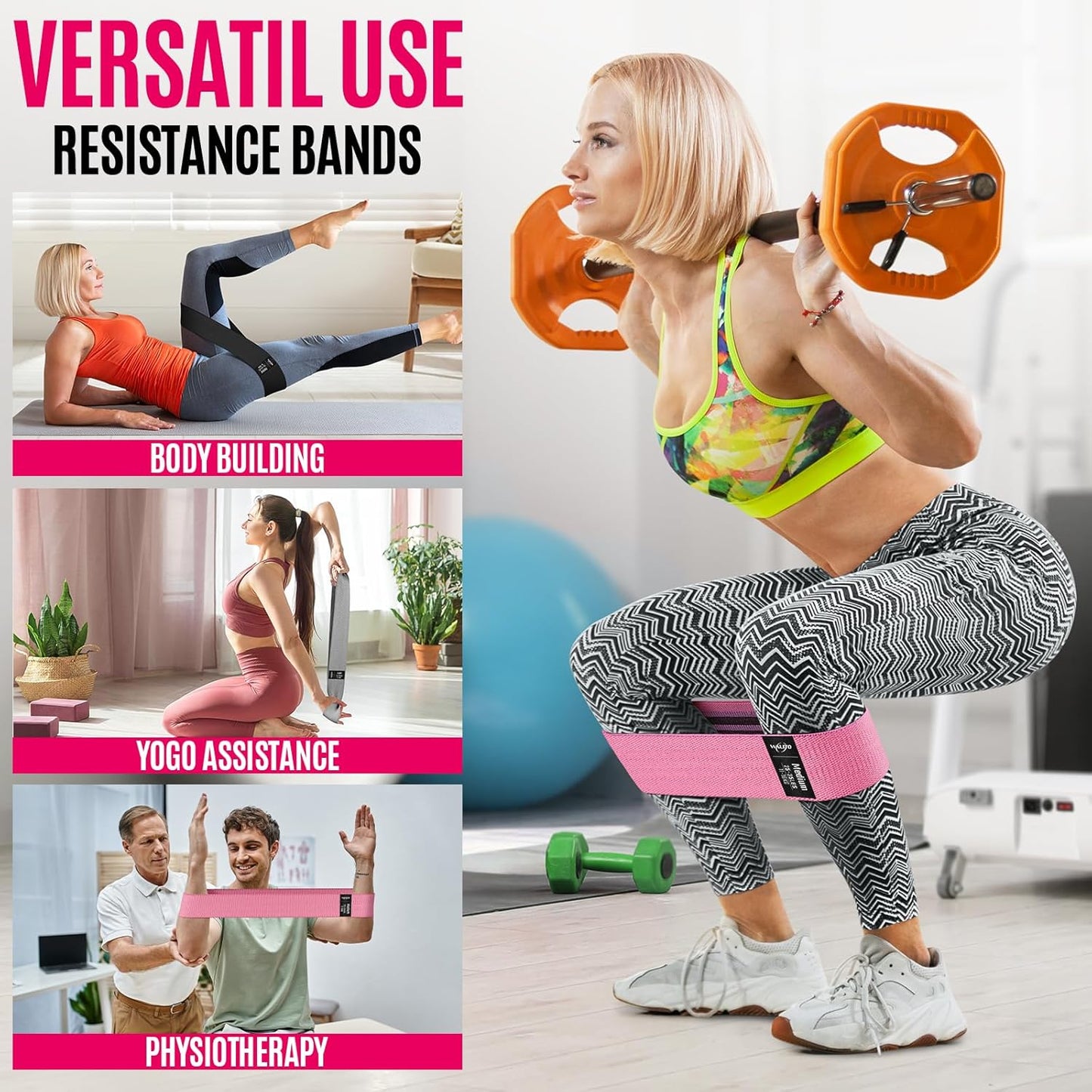 WALITO Resistance Bands for Working Out, Fabric Exercise Bands for Legs and Butt, Workout Bands for Women and Men, Booty Band for Yoga Starter Set, Pilates, Rehab, Fitness and Home Workout