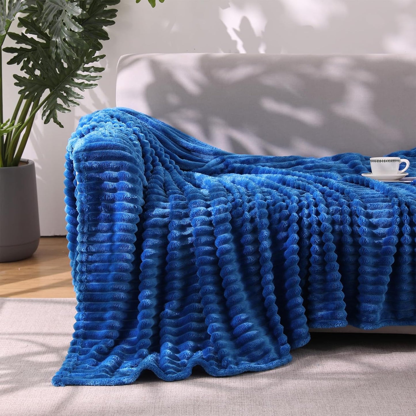 Khaki Throw Blanket for Couch Sofa 50x60 inches Striped Fleece Blankets Room Home Decor Lightweight Plush Soft Cozy Gifts for Women Mom Girls