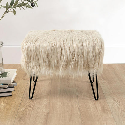 Home Soft Things Green Mongolian Faux Fur Ottoman, Desert Sage, 19'' x 13'' x 17'', Cozy Plush Fluffy Ottoman Foot Rest Stool for Living Room Bedroom Entryway Makeup Bench End of Bed Home Décor