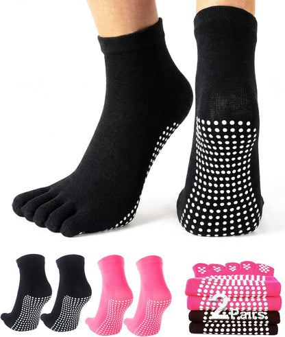 1/2 Pairs Grippy Socks Woman Pilates Grip Socks Non Slip Full Toe Barre Ballet Non Skid Yoga Socks One Size 5.5-9