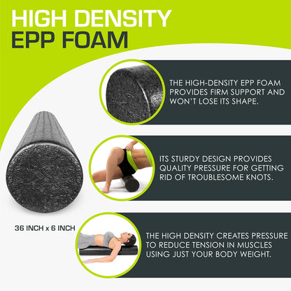 ProsourceFit High Density Foam Rollers 12 - inches long, Firm Full Body Athletic Massage Tool for Back Stretching, Yoga, Pilates, Post Workout Muscle Recuperation, Black